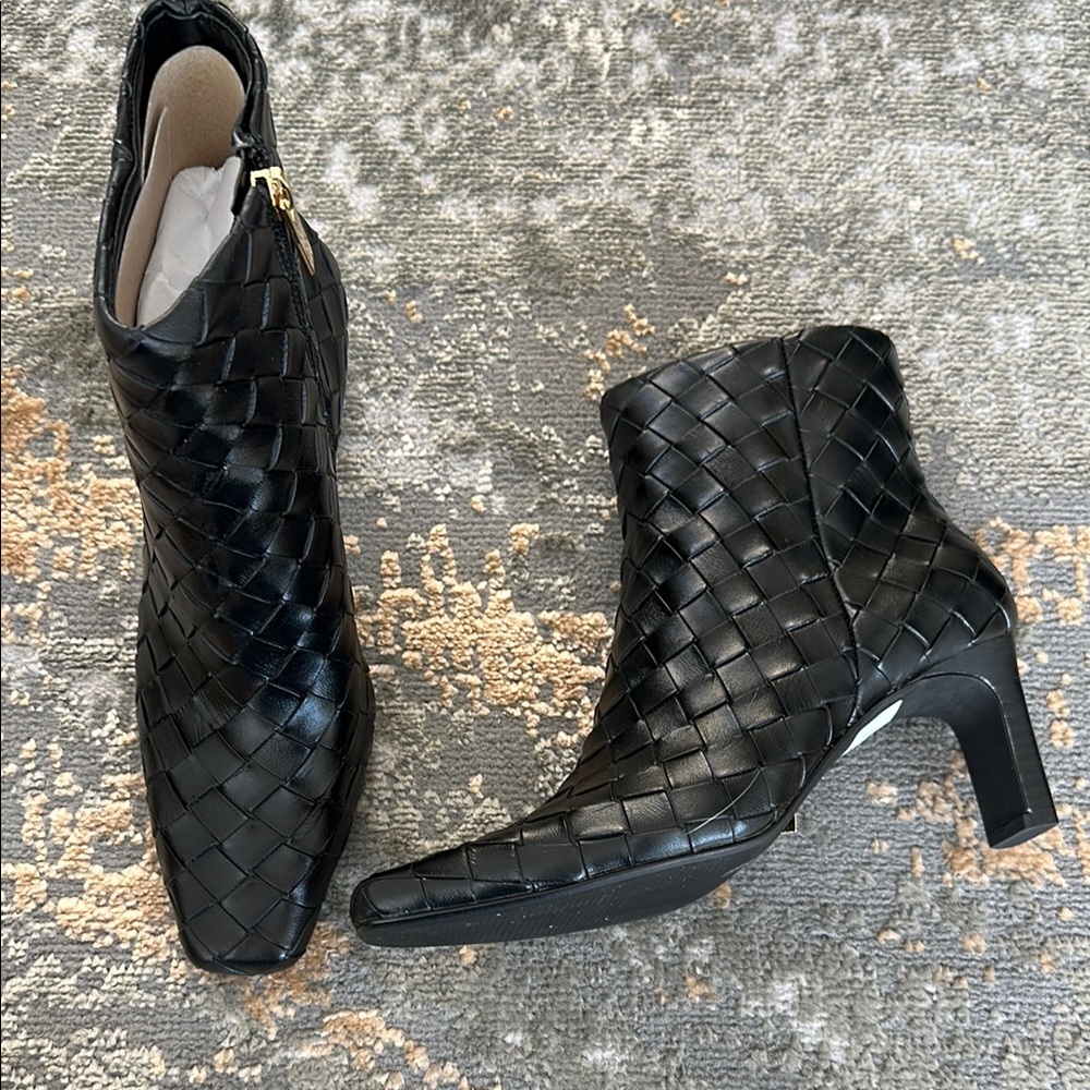 Elegant Black Woven Ankle Boots